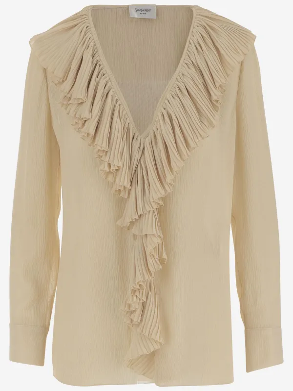 Silk Ruffle V-Neck Shirt sold by Lord & Taylor