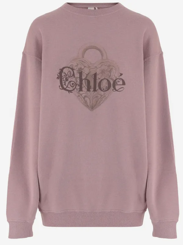 Pink Cotton-Blend Logo Sweatshirt made by Chloe