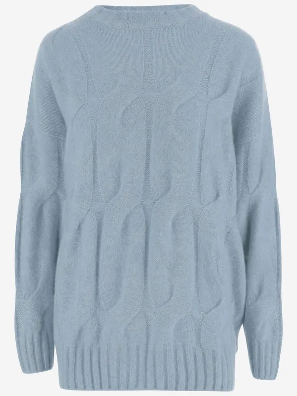 Light Blue Cashmere-Silk Cable Knit Sweater sold by Lord & Taylor