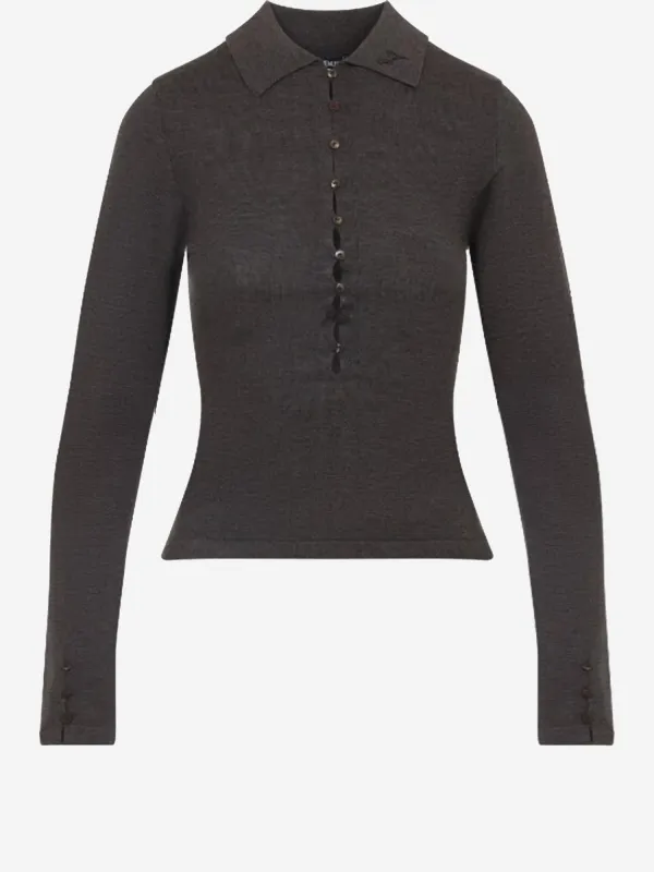 Dark Brown Wool Polo Shirt made by Jacquemus