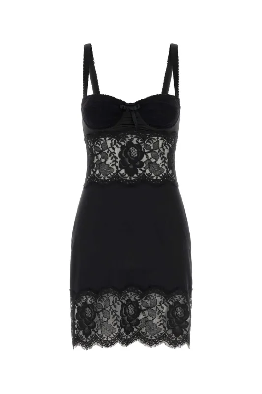 BLACK SATIN AND LACE DRESS sold by Lord & Taylor