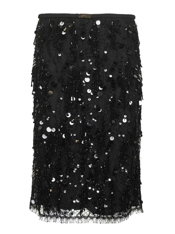 Black Lace Embroidered Sequin Midi Skirt sold by Lord & Taylor