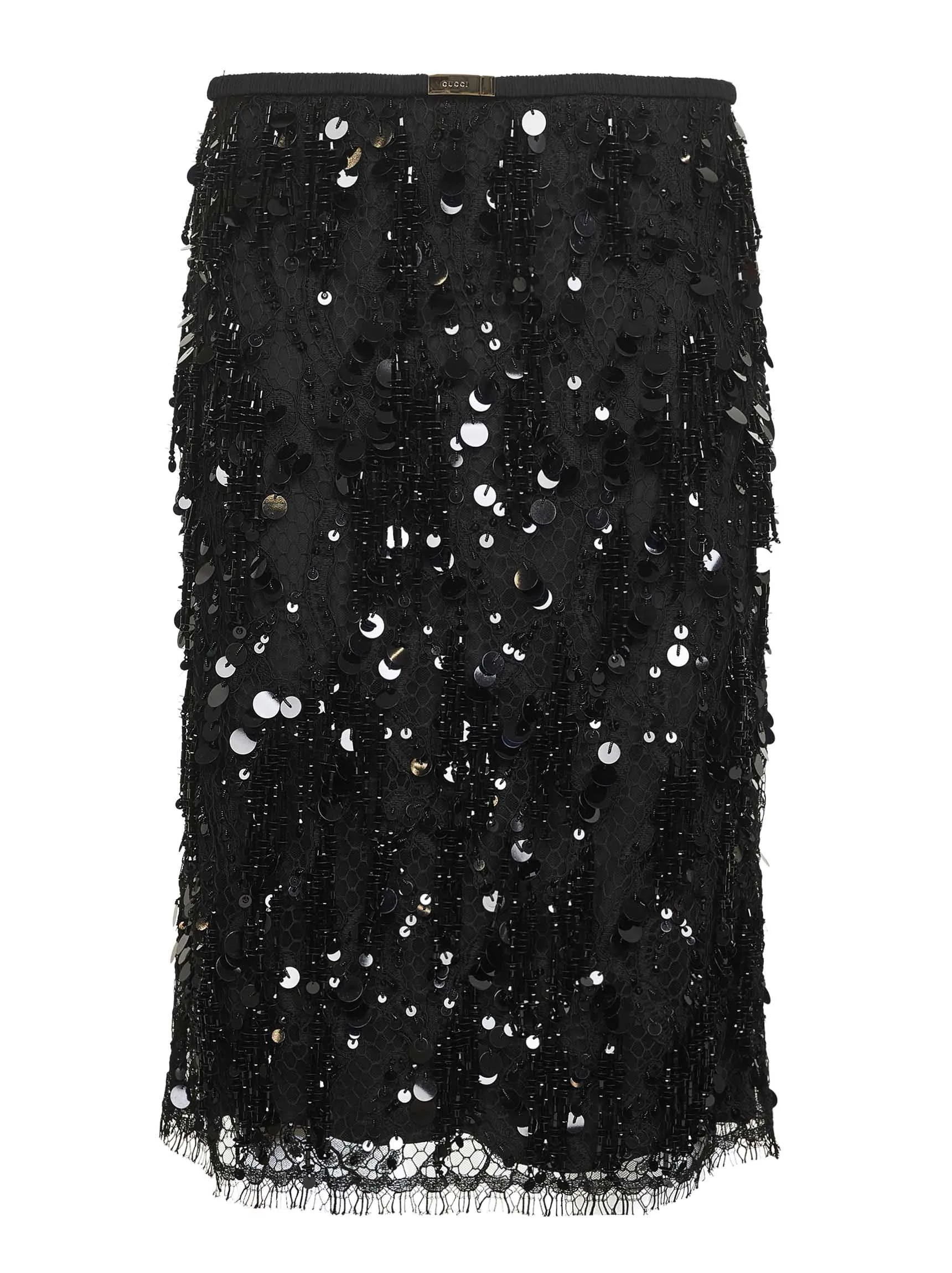 Black Lace Embroidered Sequin Midi Skirt sold by Lord & Taylor