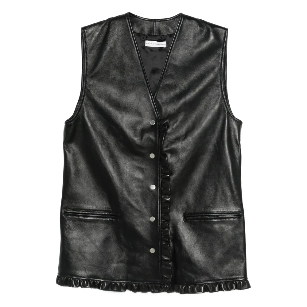 Leather Waistcoat with Ruffled Trim sold by Lord & Taylor