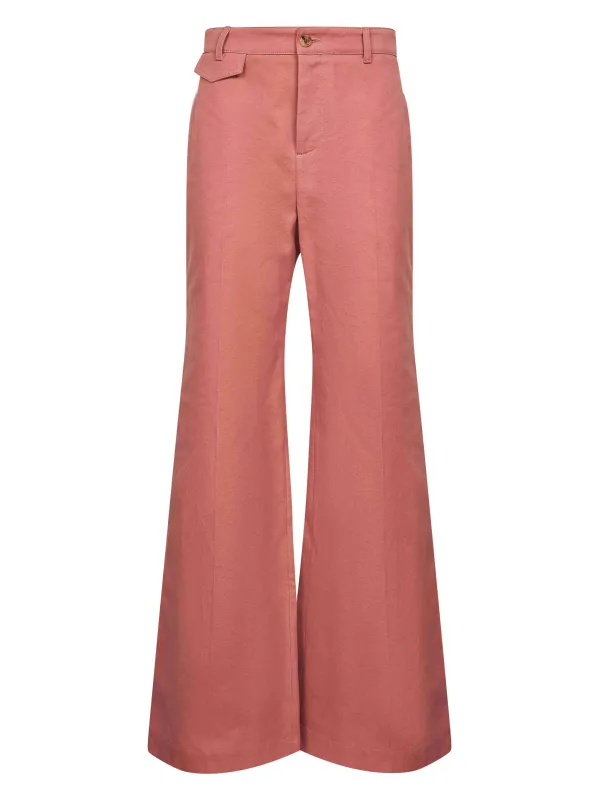 Pink Cotton Canvas Flared Trousers sold by Lord & Taylor