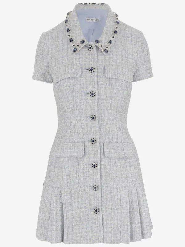 Bouclé Mini Dress with Rhinestone Trim sold by Lord & Taylor