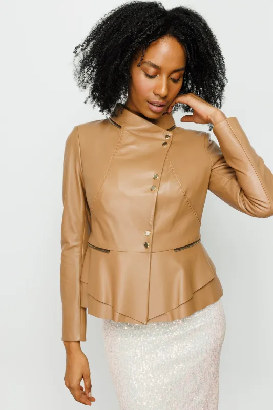 The Olmetti Tan Leather Women Jacket sold by Lord & Taylor