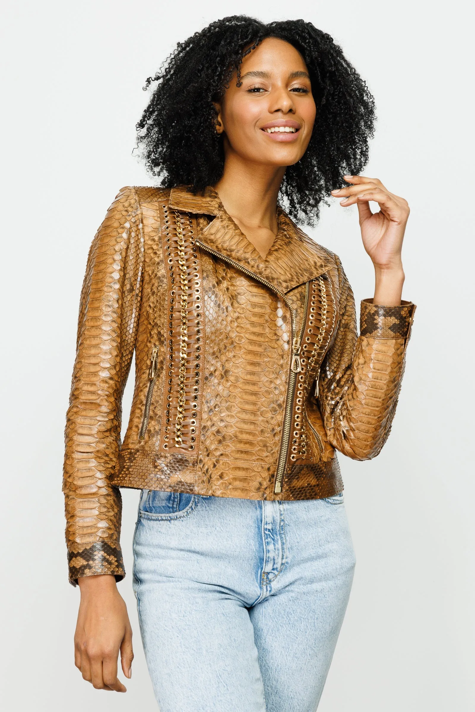 The Nayro Pythn Tan Leather Women Jacket sold by Lord & Taylor product image thumbnail 5
