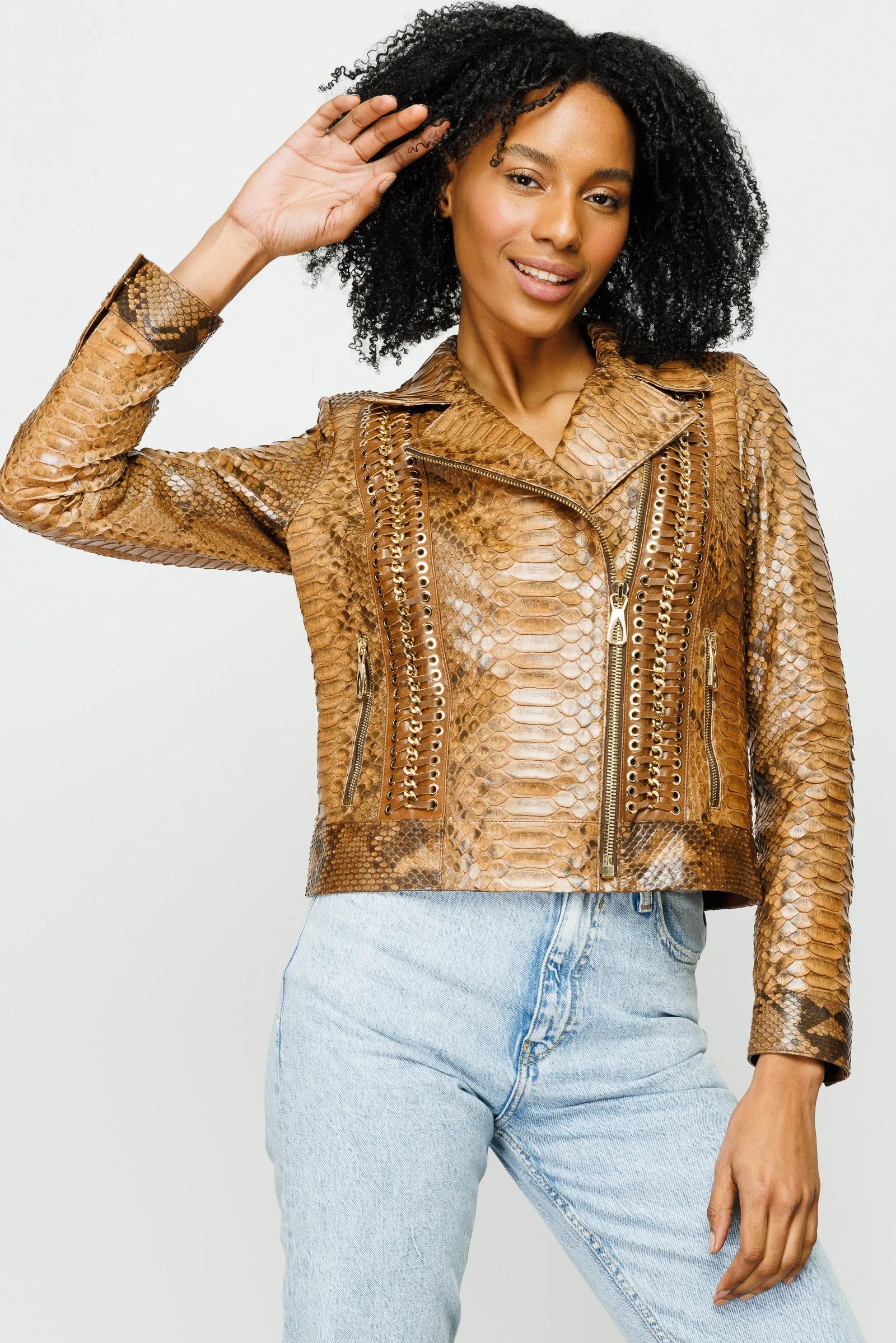 The Nayro Pythn Tan Leather Women Jacket sold by Lord & Taylor product image thumbnail 4