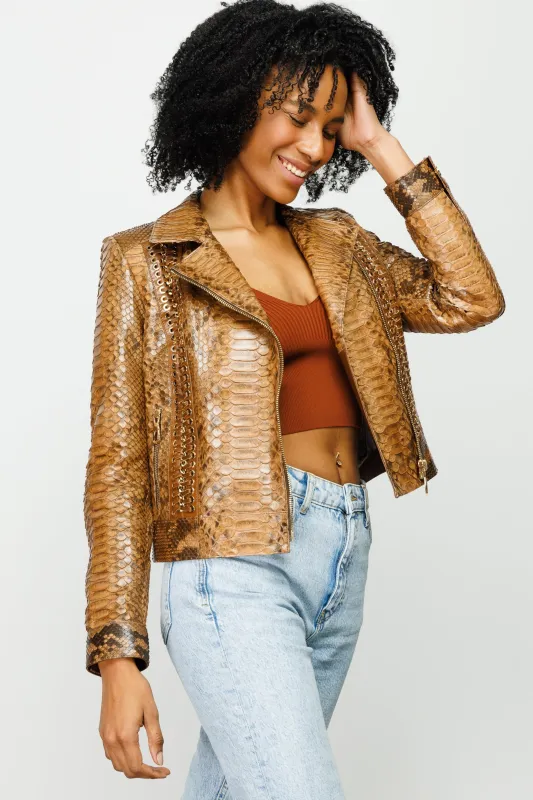The Nayro Pythn Tan Leather Women Jacket sold by Lord & Taylor
