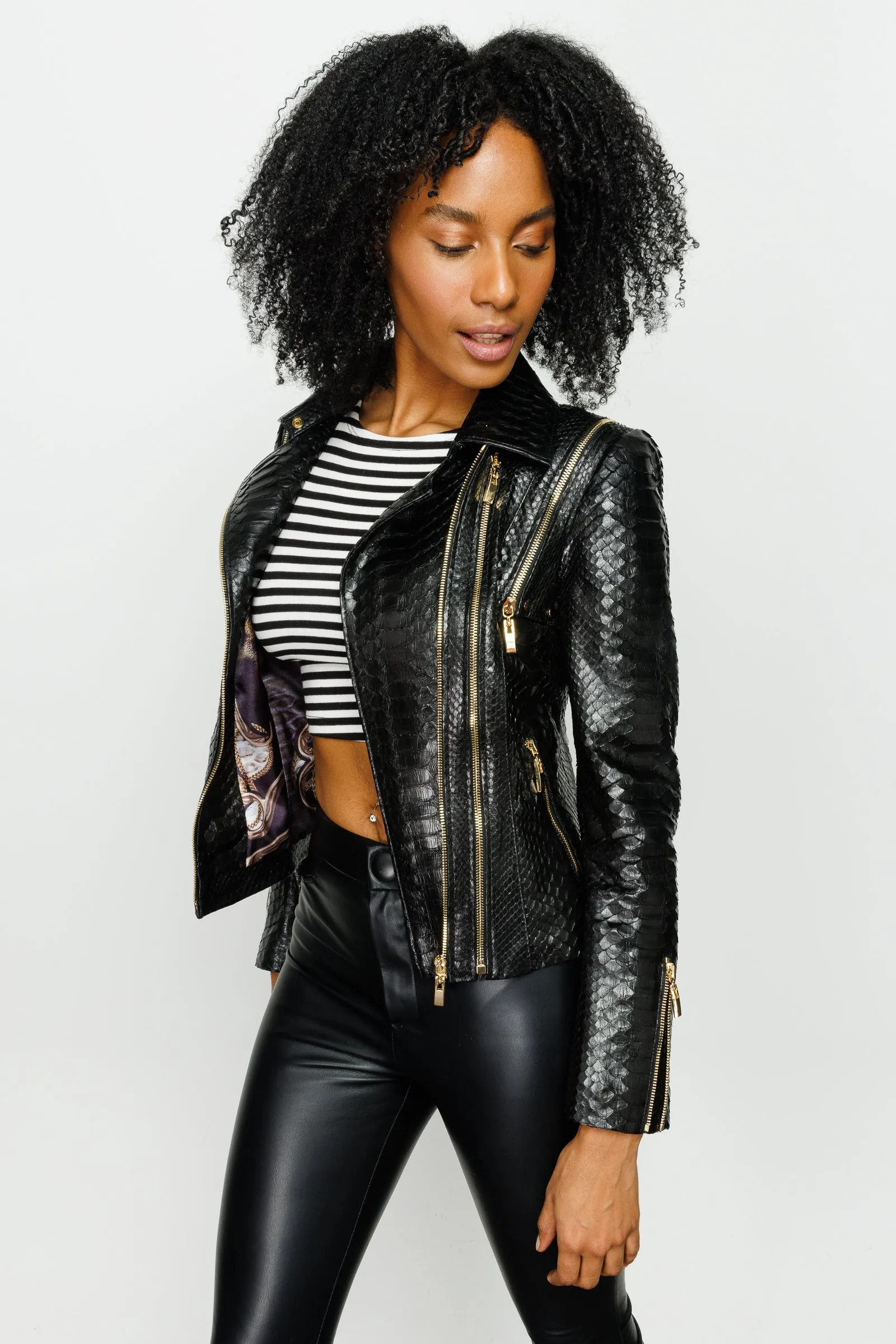 The Queen Pythn Skin Black Leather Women Jacket sold by Lord & Taylor product image thumbnail 5