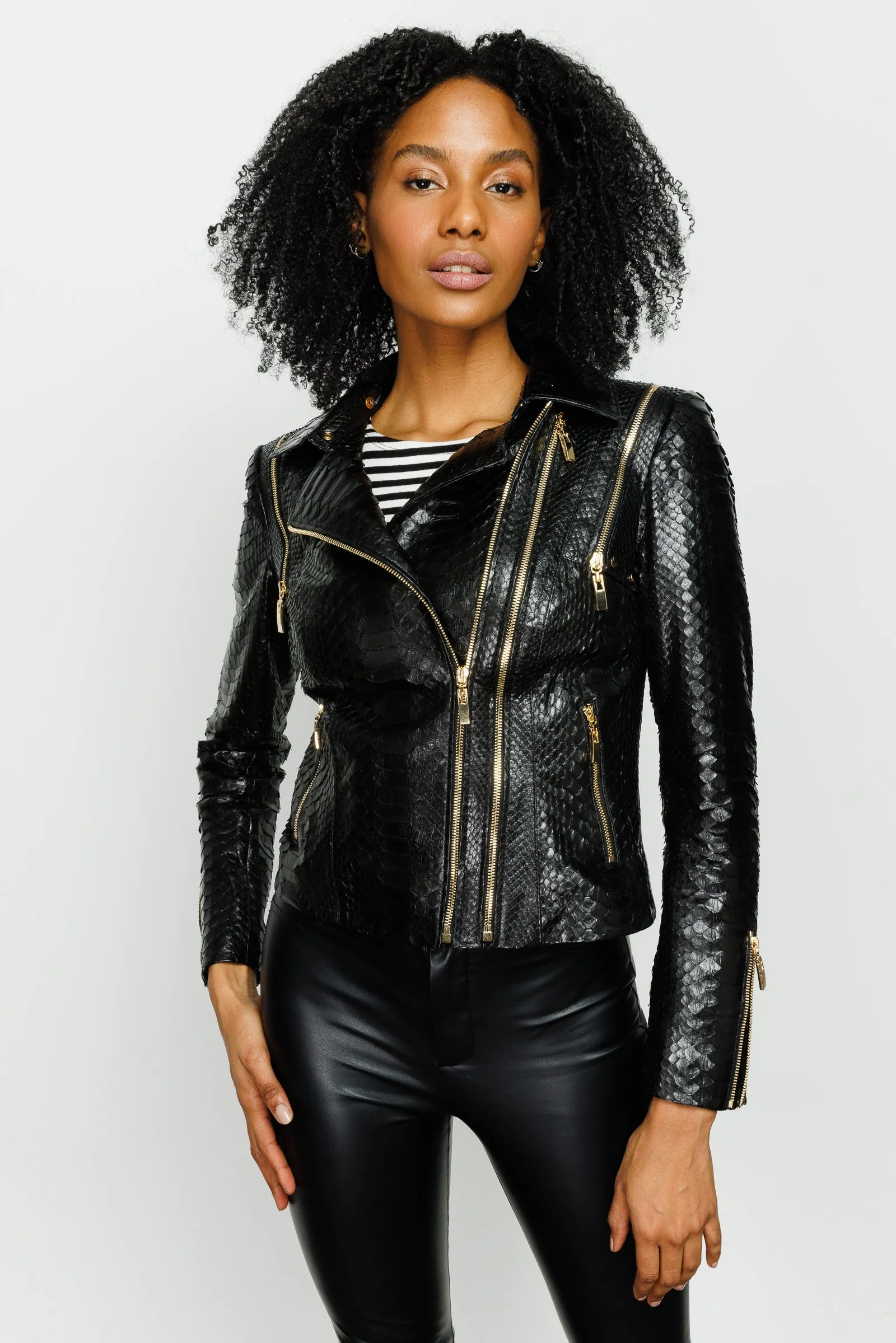 The Queen Pythn Skin Black Leather Women Jacket sold by Lord & Taylor product image thumbnail 2