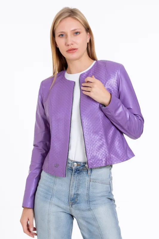 The Havnen Lilac Leather Women Jacket sold by Lord & Taylor