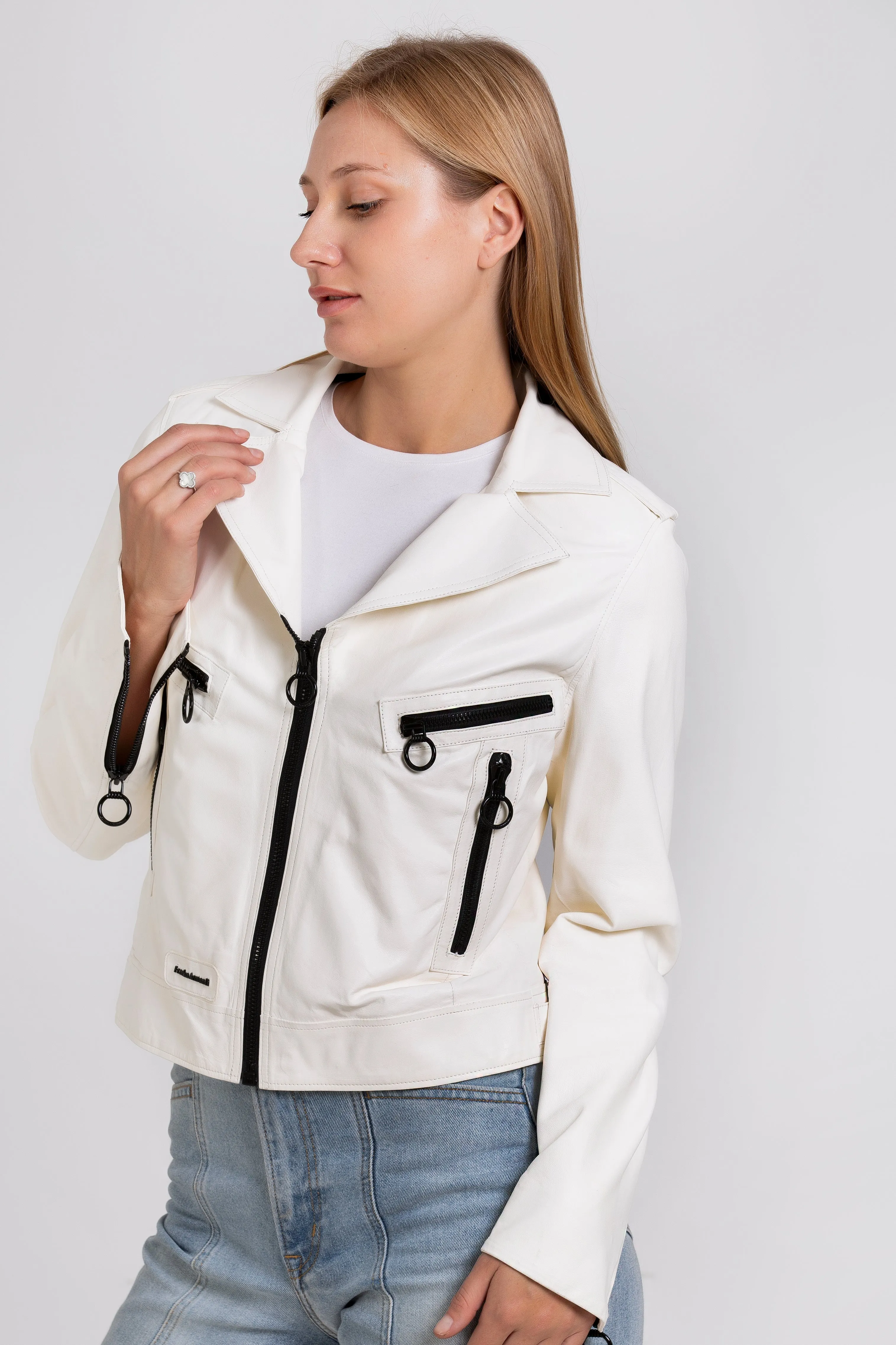 The Altona Leather White Women Jacket sold by Lord & Taylor product image thumbnail 3