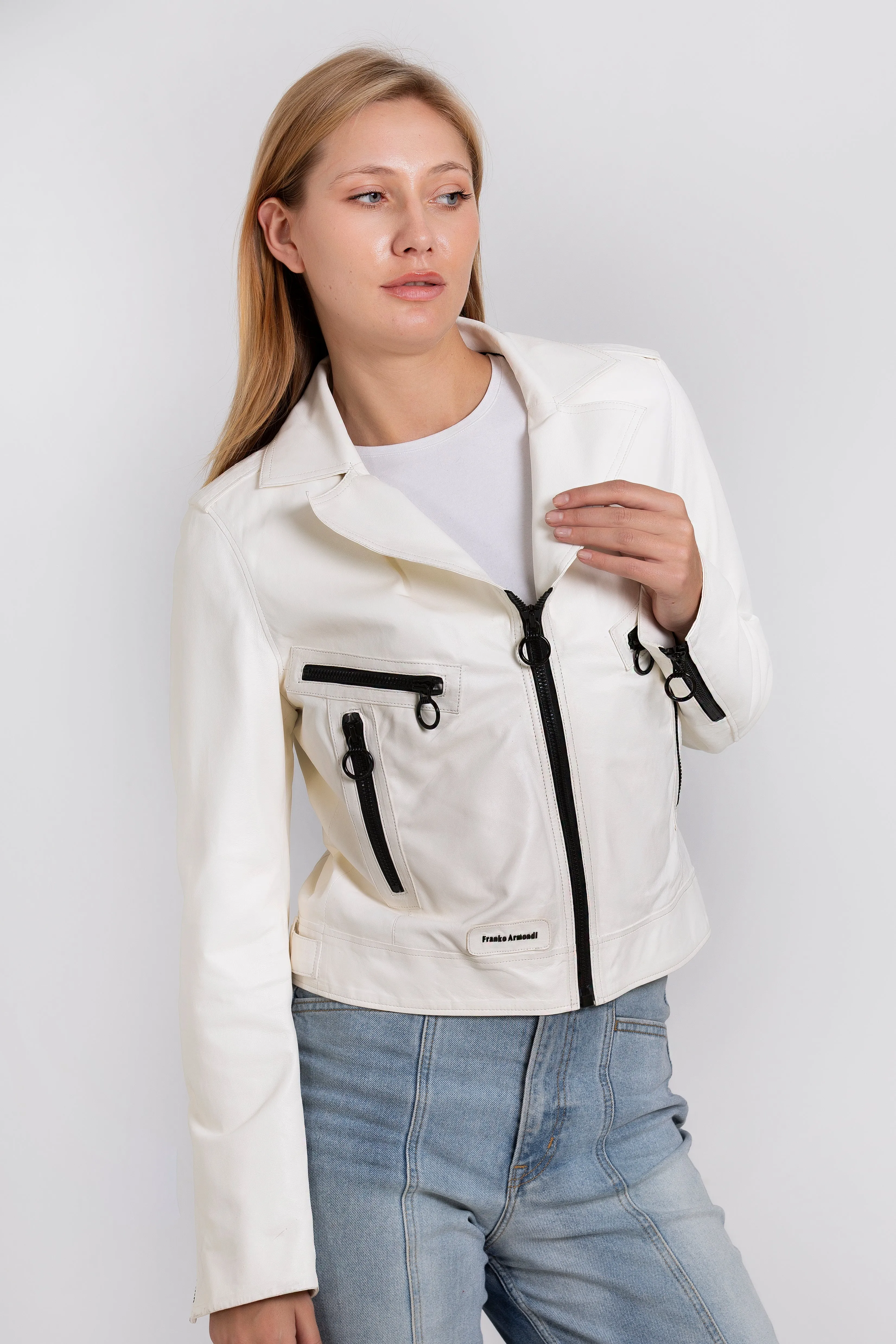 The Altona Leather White Women Jacket sold by Lord & Taylor product image thumbnail 4