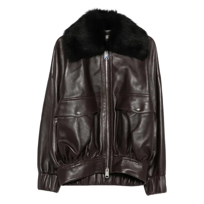 Leather Outerwear with Fur Collar sold by Lord & Taylor