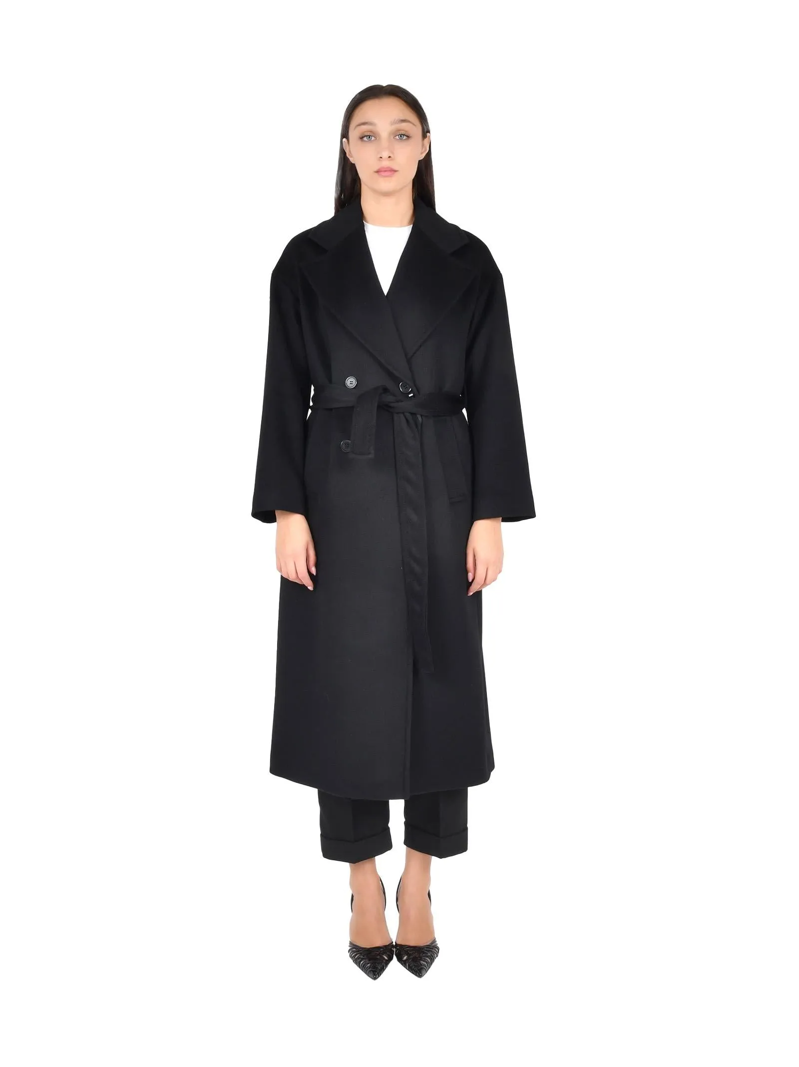 Double-Breasted Black Coat with Belt sold by Lord & Taylor