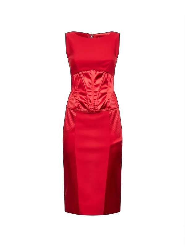 Red Satin and Cady Midi Dress sold by Lord & Taylor