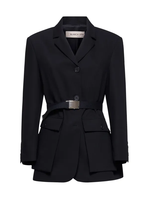 Black Gabardine Belted Blazer sold by Lord & Taylor