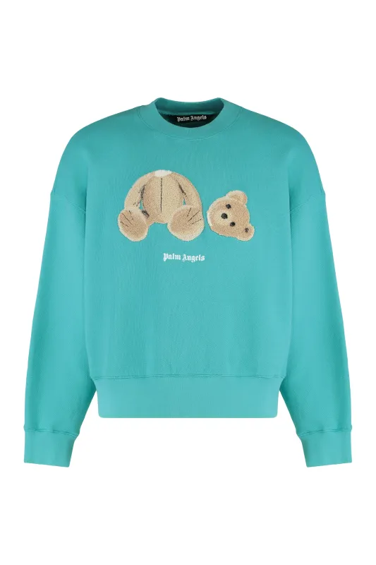 Crew Neck Cotton Sweatshirt with Patch Bear made by Palm Angels