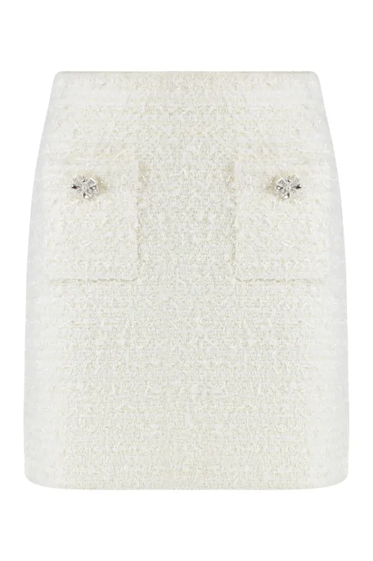 SELF-PORTRAIT CREAM BOUCLÉ KNIT CROPPED CARDIGAN WITH CRYSTAL BUTTONS sold by Lord & Taylor