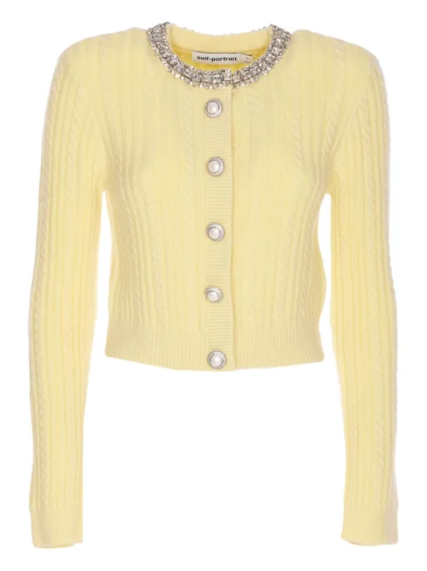 SELF-PORTRAIT YELLOW WOOL CROPPED CARDIGAN WITH CRYSTAL COLLAR sold by Lord & Taylor