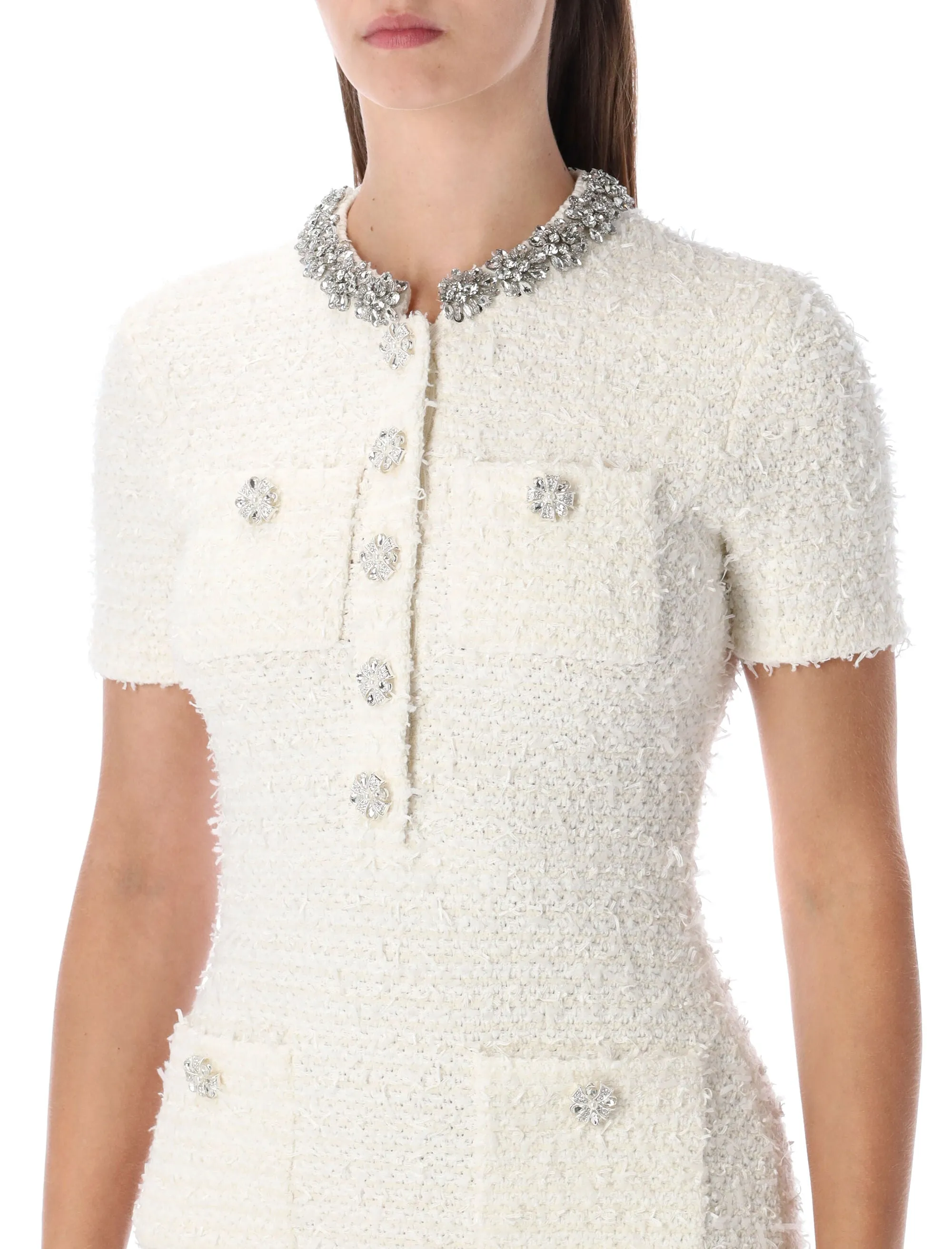 SELF-PORTRAIT CREAM BOUCLÉ KNIT MINI DRESS WITH CRYSTAL BUTTONS sold by Lord & Taylor product image thumbnail 3