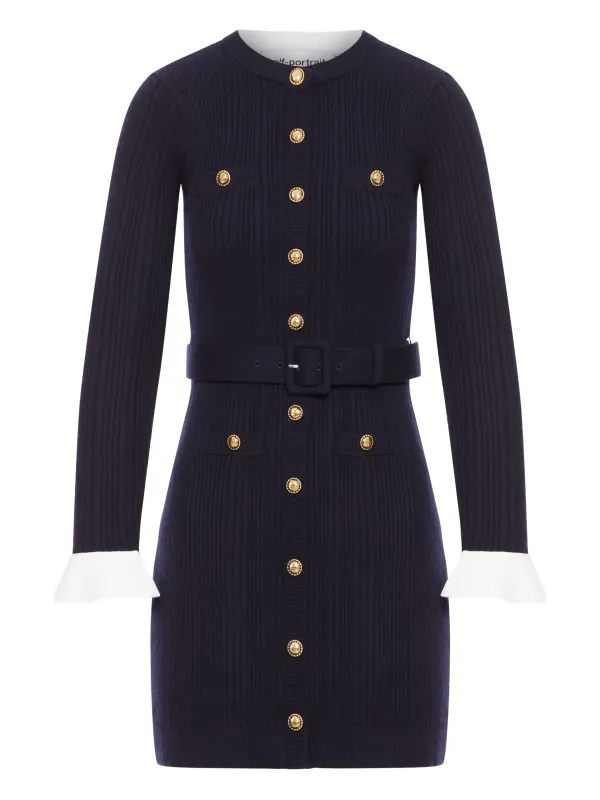 SELF-PORTRAIT NAVY KNIT MINI DRESS WITH GOLD BUTTONS sold by Lord & Taylor