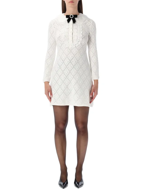 SELF-PORTRAIT WHITE LACE KNIT MINI DRESS WITH REMOVABLE BOW made by Self-Portrait