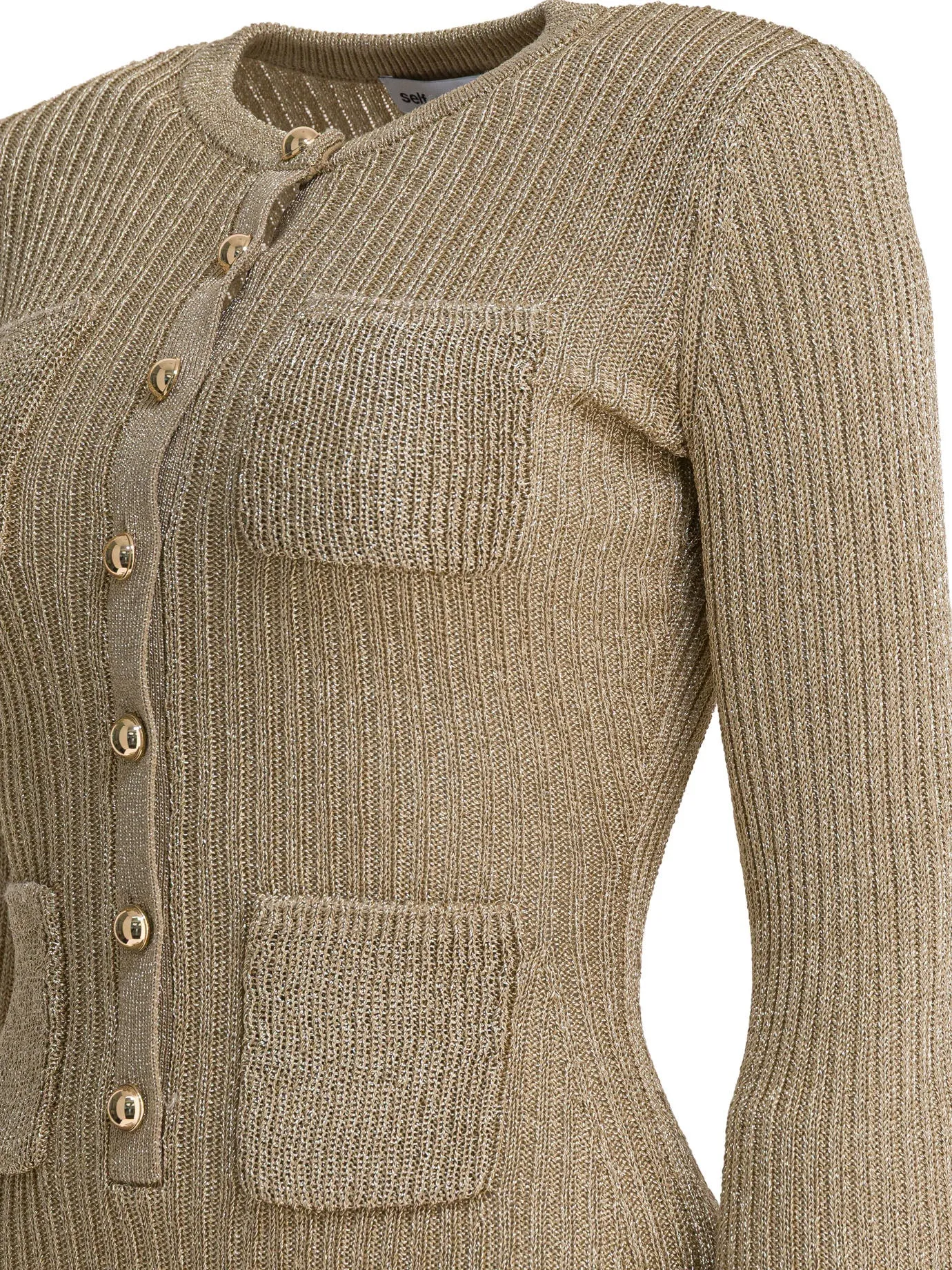 SELF-PORTRAIT GOLD LUREX KNIT MINI DRESS WITH JEWEL BUTTONS sold by Lord & Taylor product image thumbnail 4