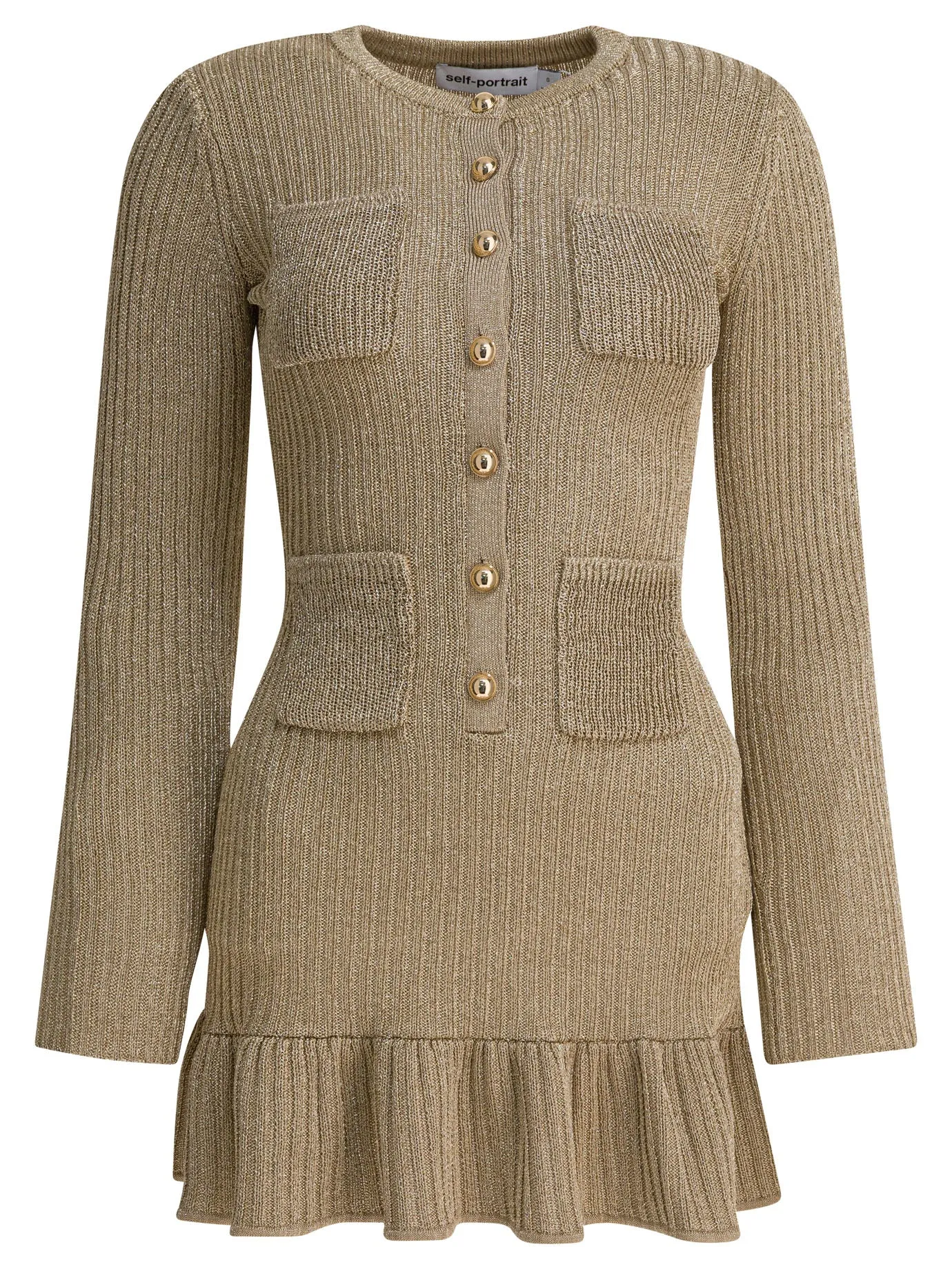 SELF-PORTRAIT GOLD LUREX KNIT MINI DRESS WITH JEWEL BUTTONS sold by Lord & Taylor