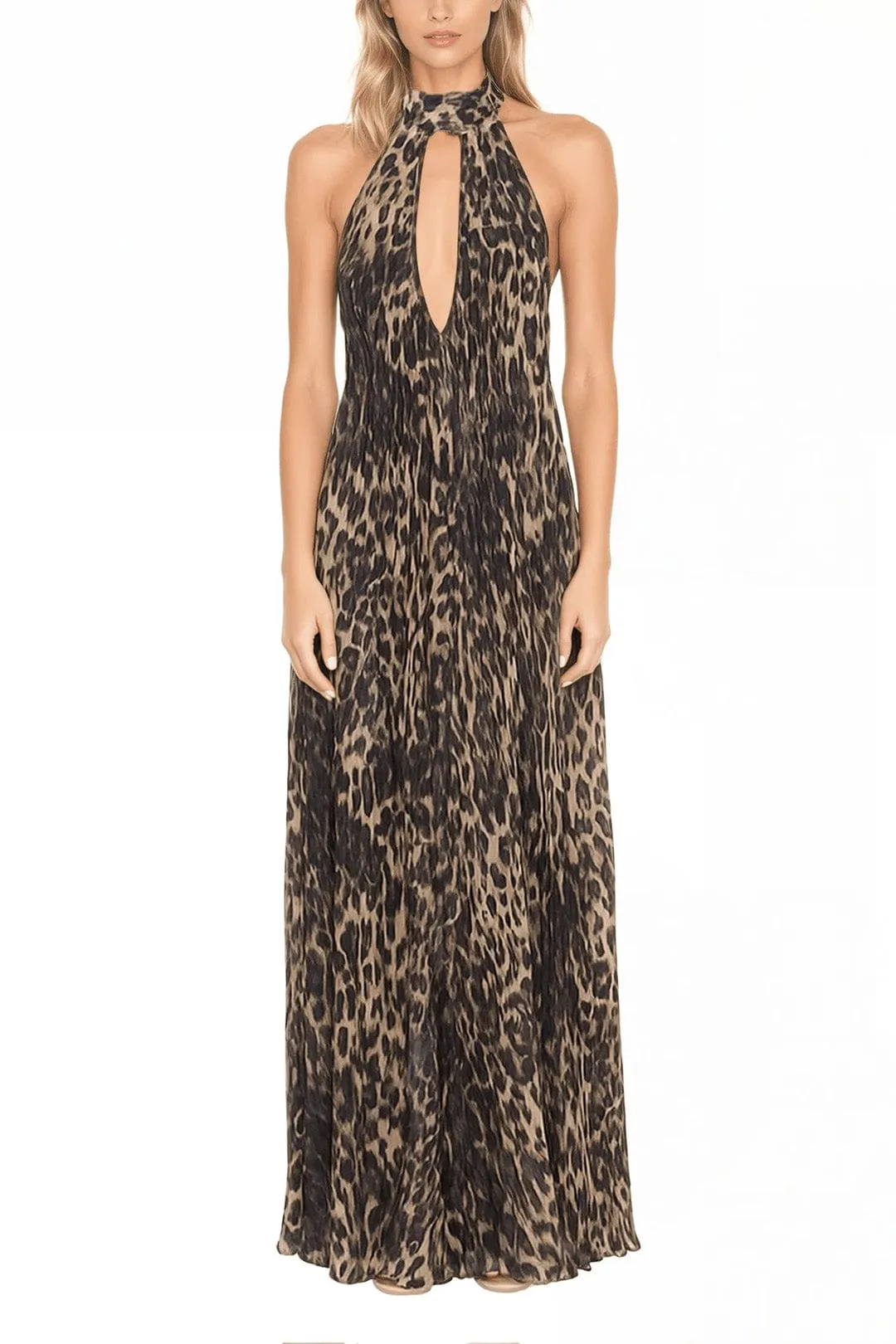 The Kaia | Leopard Halter Gown sold by Lord & Taylor