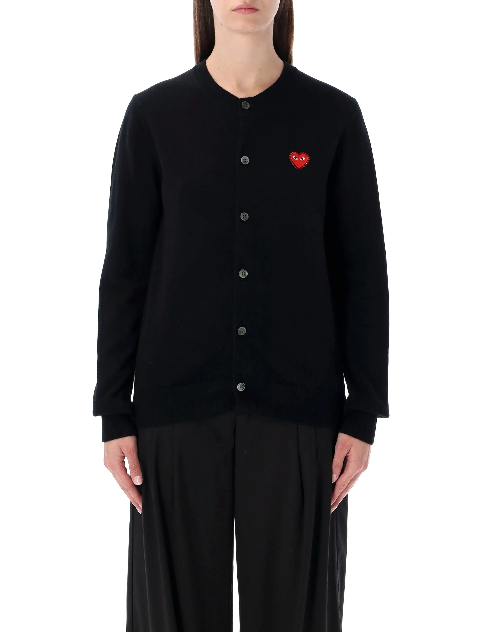COMME DES GARÇONS PLAY WOOL CARDIGAN WITH RED CRYSTAL HEART sold by Lord & Taylor
