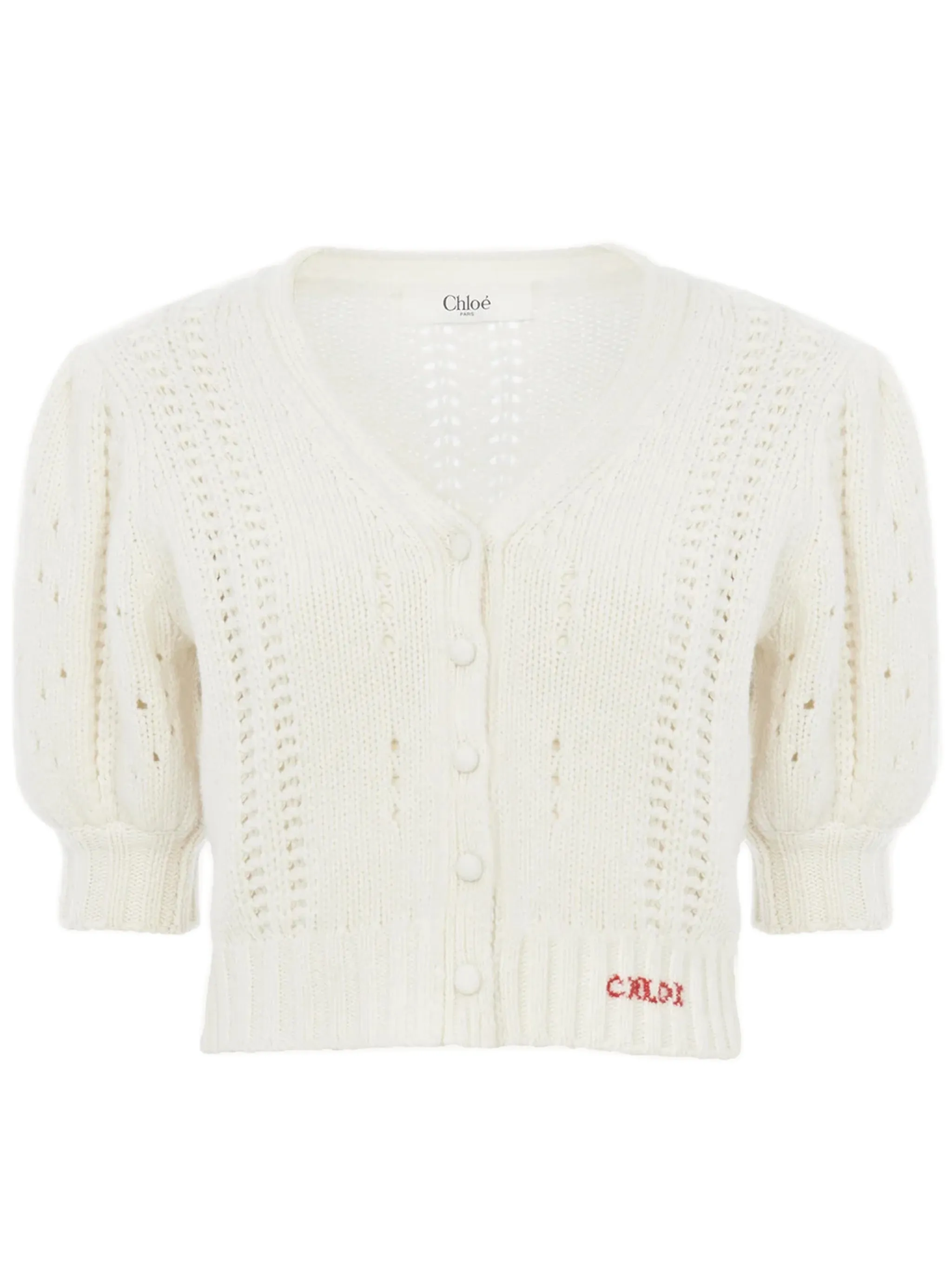 CHLOÉ WOOL AND CASHMERE PUFF-SLEEVE V-NECK CARDIGAN sold by Lord & Taylor