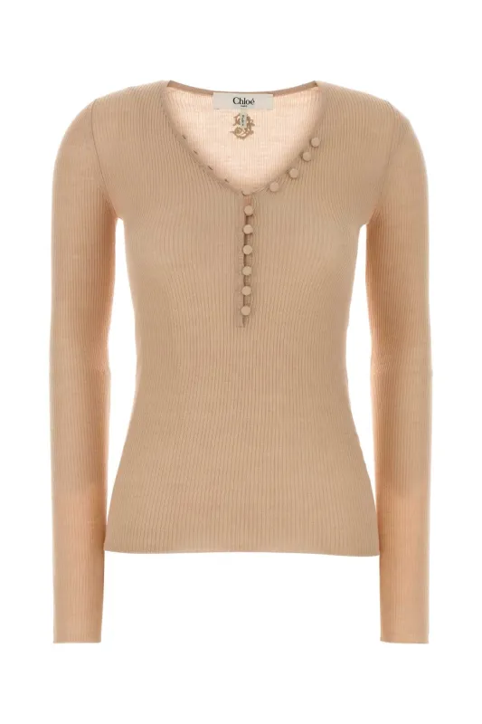 CHLOÉ WOOL V-NECK HENLEY TOP sold by Lord & Taylor
