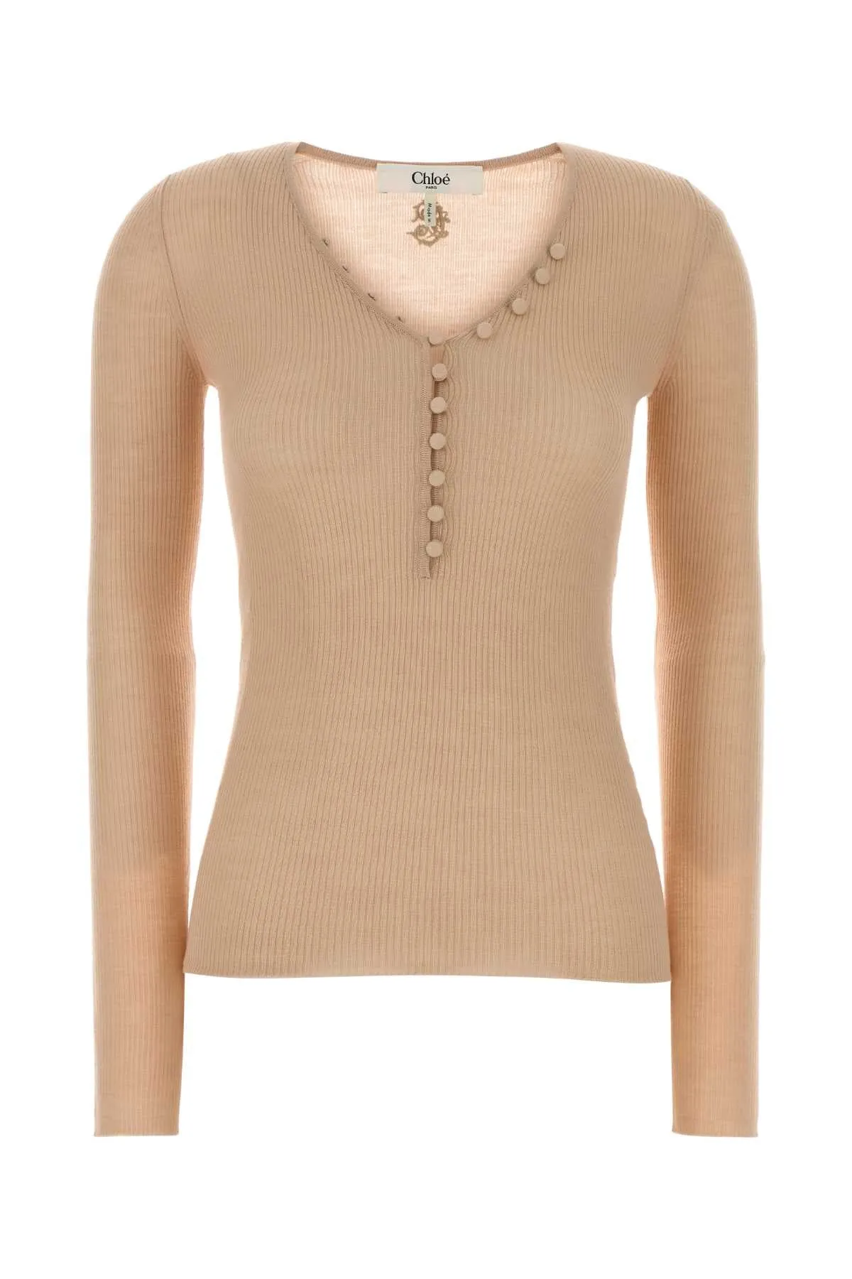 CHLOÉ WOOL V-NECK HENLEY TOP sold by Lord & Taylor