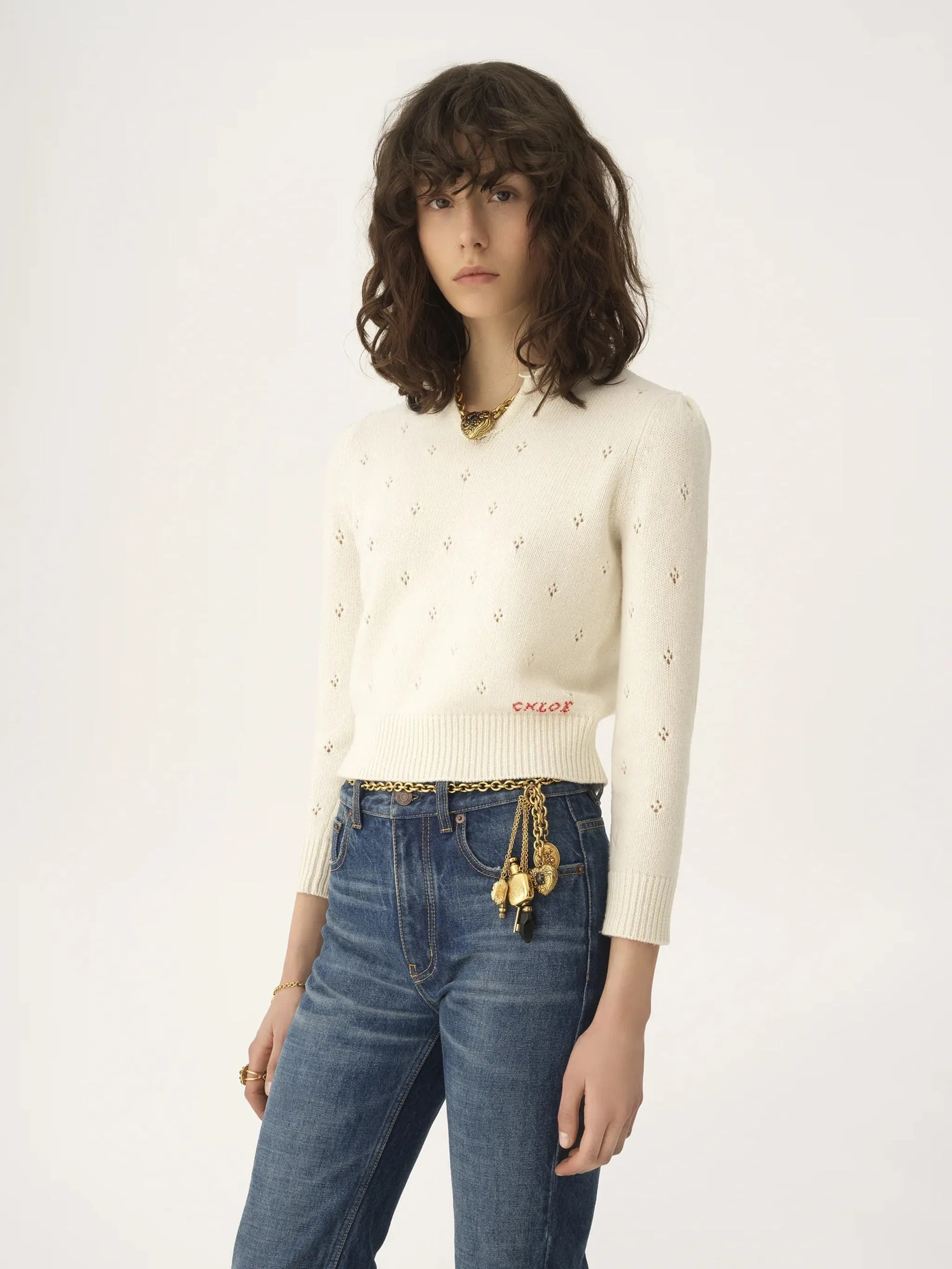 CHLOÉ PERFORATED WOOL AND CASHMERE KNIT SWEATER sold by Lord & Taylor product image thumbnail 3