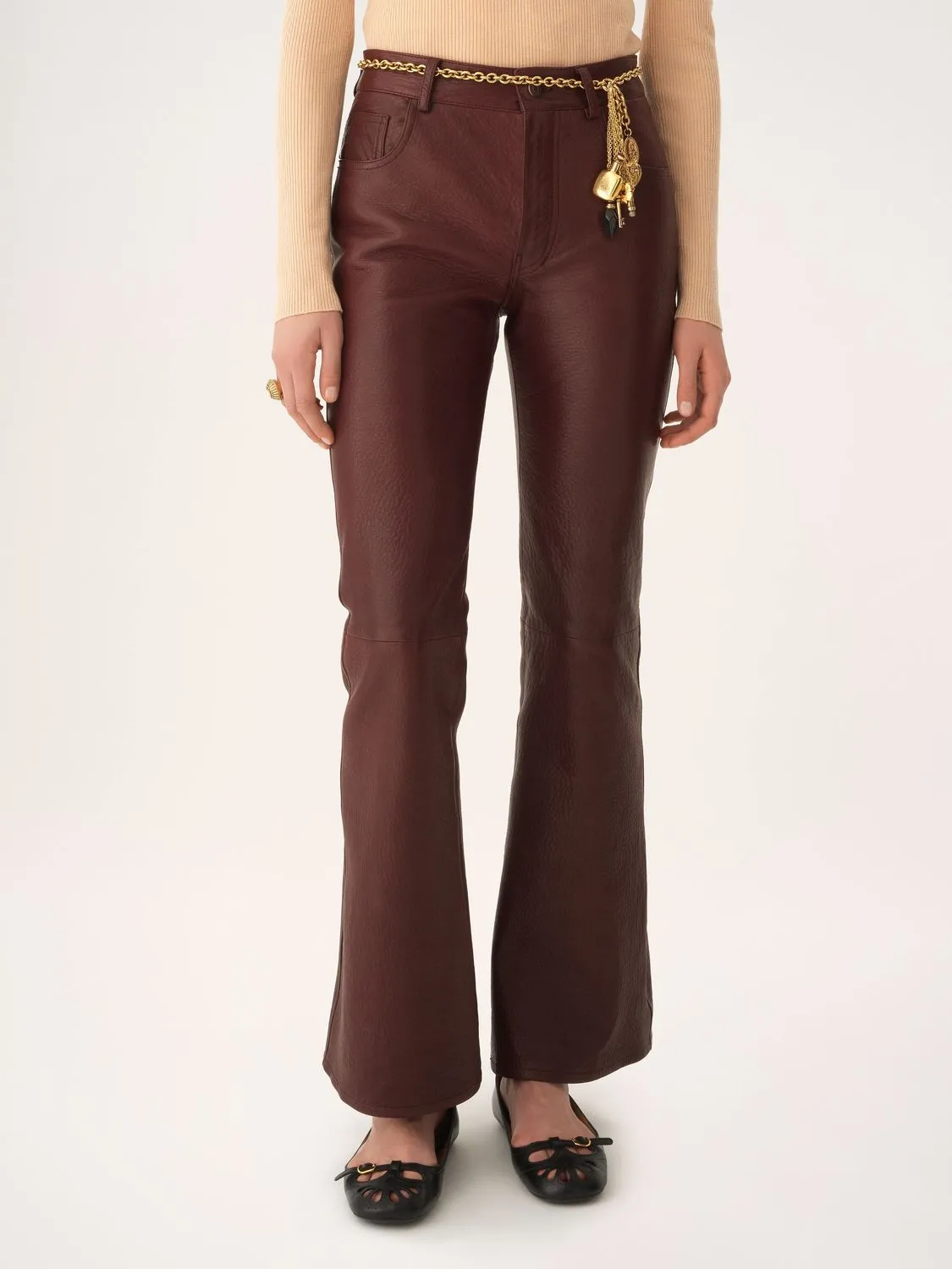 CHLOÉ FLARED TEXTURED LAMBSKIN LEATHER TROUSERS sold by Lord & Taylor product image thumbnail 2