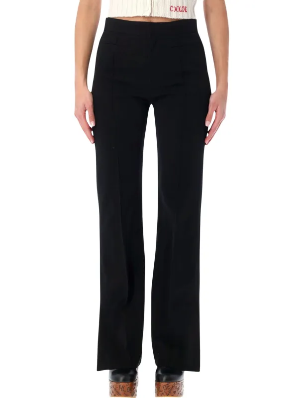 CHLOÉ BLACK HERRINGBONE COTTON TAILORED TROUSERS sold by Lord & Taylor