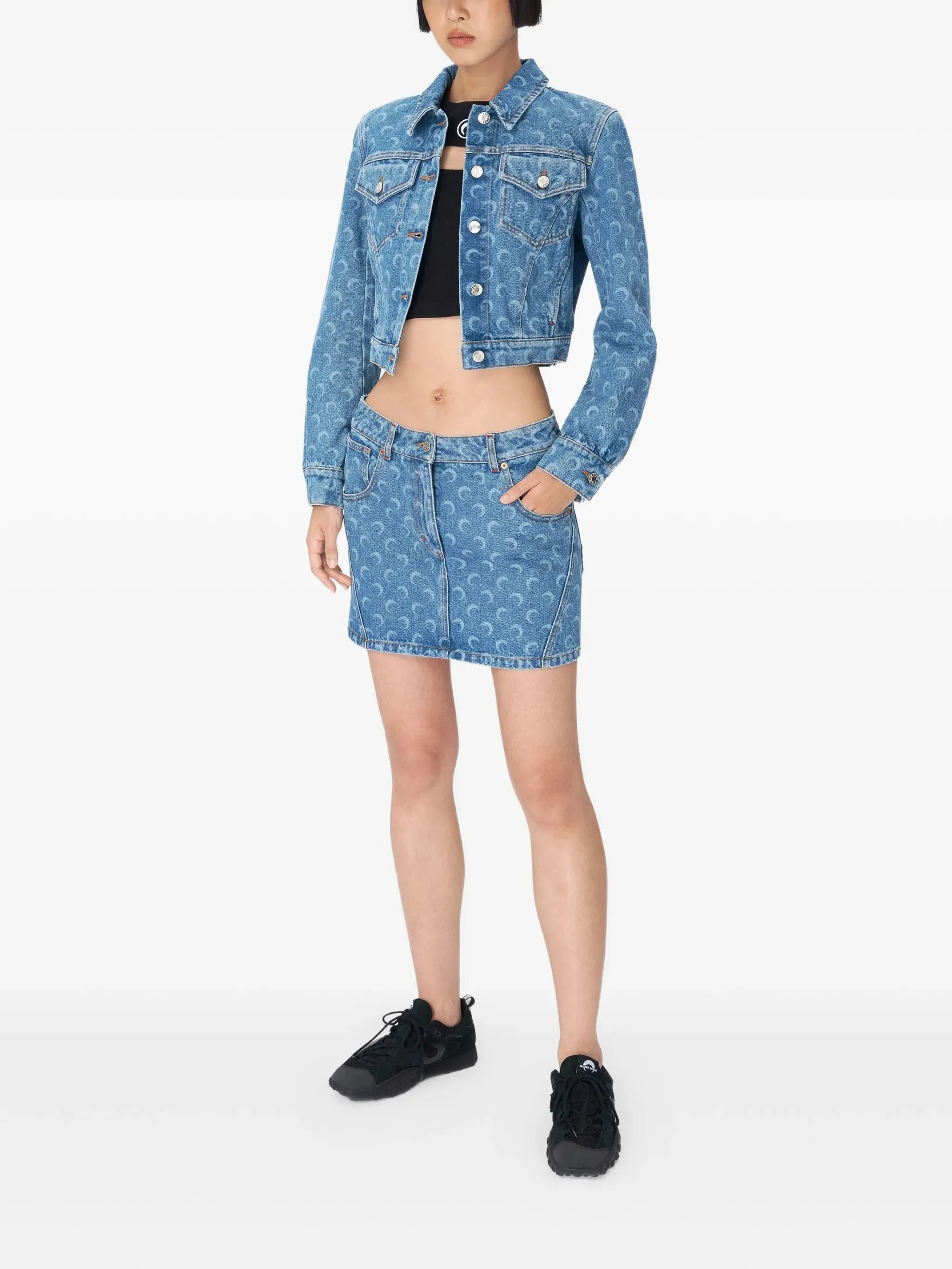 MARINE SERRE MOON LASER BLUE WASH CROPPED DENIM JACKET sold by Lord & Taylor product image thumbnail 2