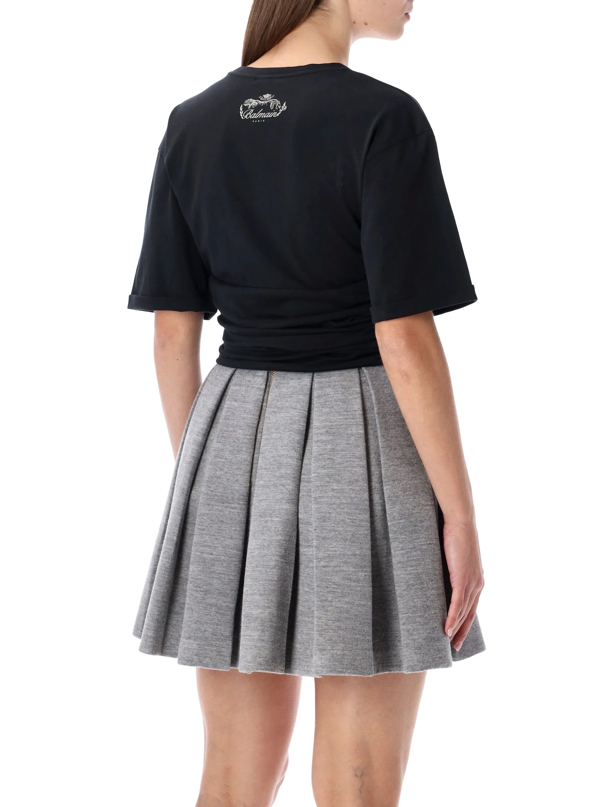 BALMAIN BLACK KNOTTED CROPPED COTTON T-SHIRT sold by Lord & Taylor product image thumbnail 2