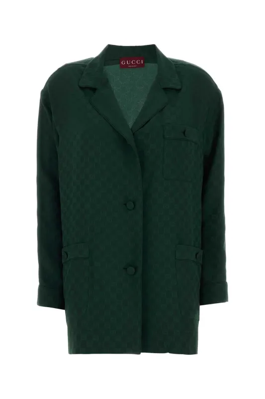 BOTTLE GREEN GG SILK SHIRT sold by Lord & Taylor