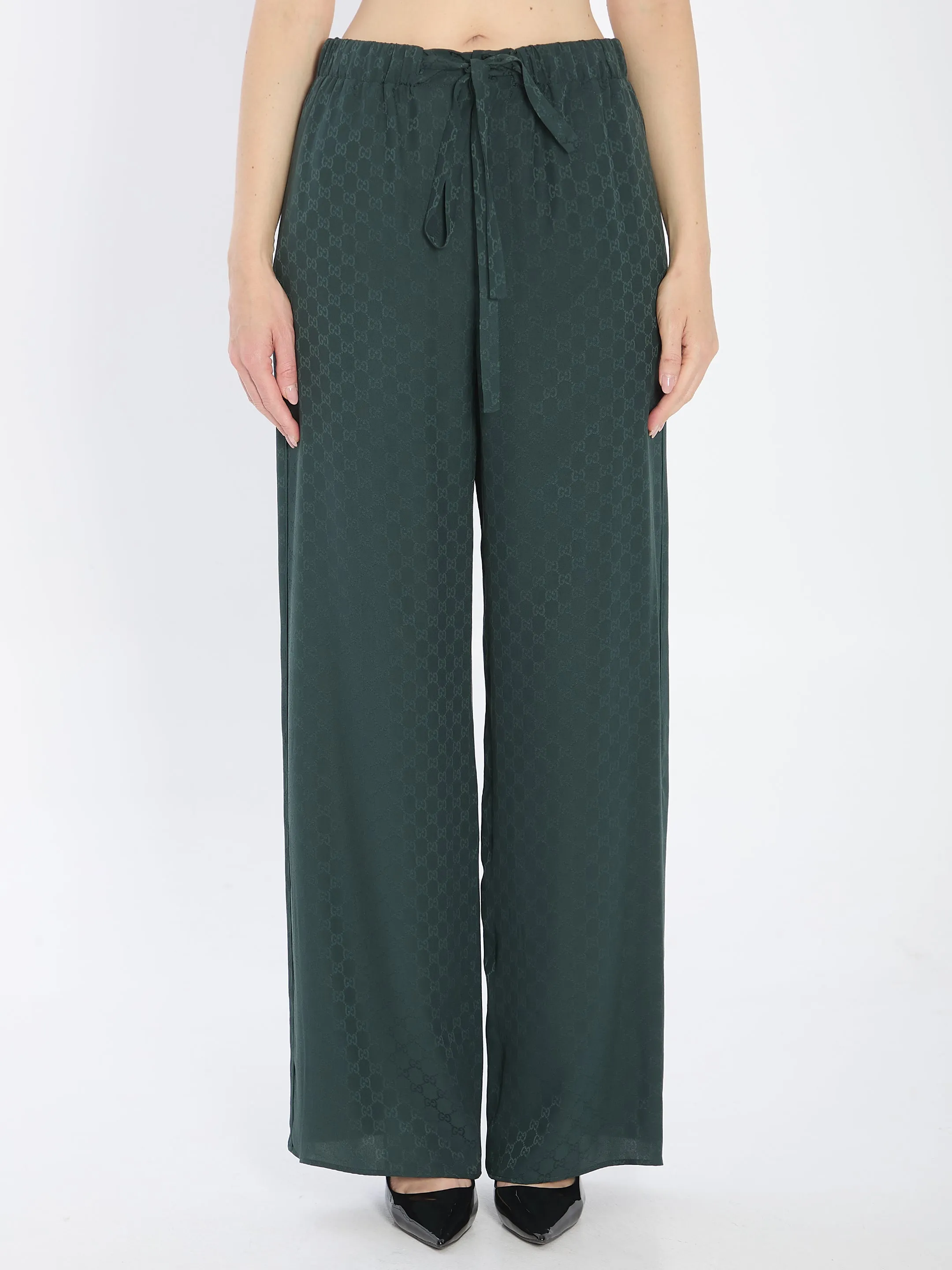 BOTTLE GREEN SILK WIDE-LEG PANT sold by Lord & Taylor