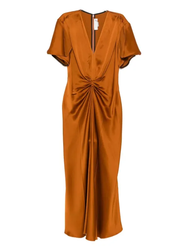 GATHERED V NECK MIDI DRESS made by Victoria Beckham
