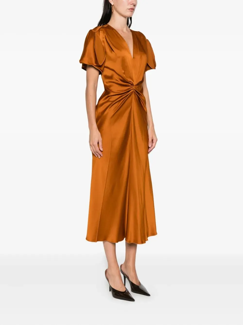 GATHERED V NECK MIDI DRESS sold by Lord & Taylor product image thumbnail 5
