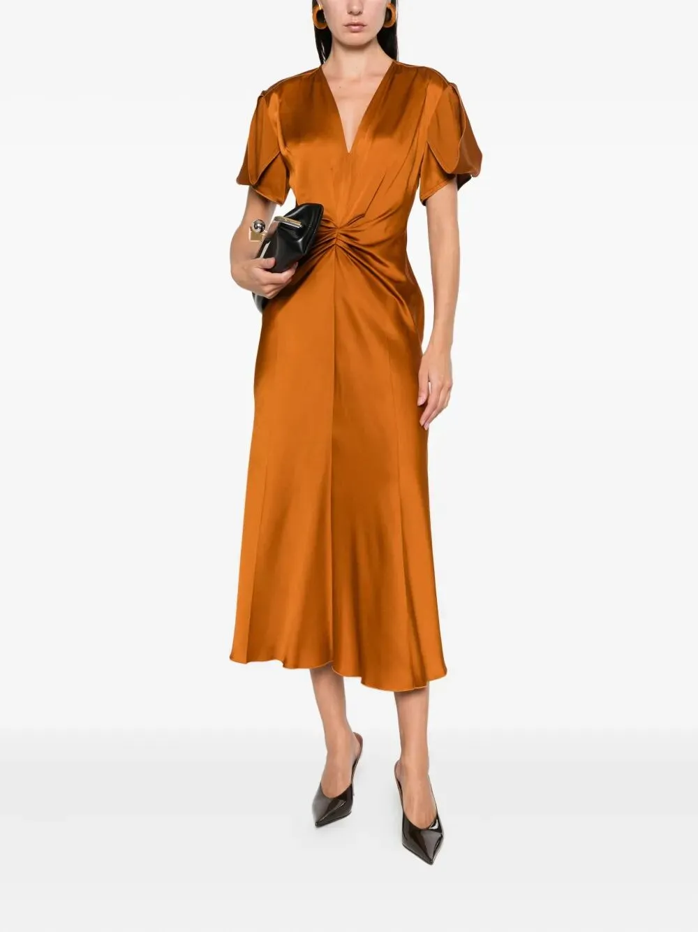 GATHERED V NECK MIDI DRESS sold by Lord & Taylor product image thumbnail 2