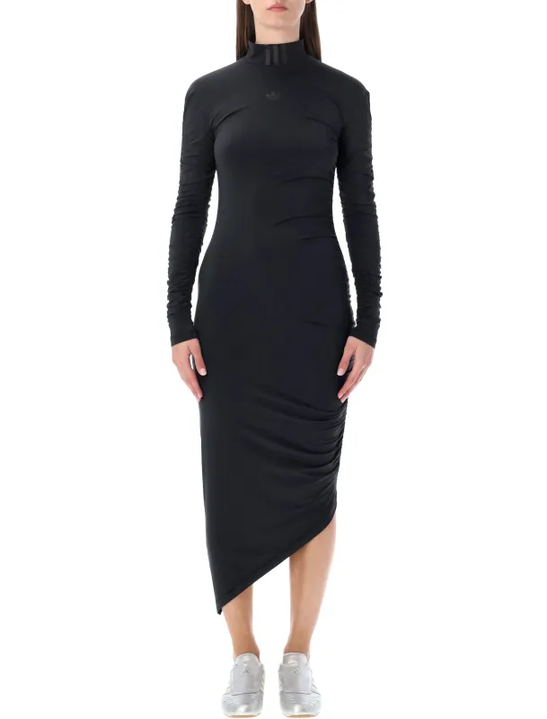 ADIDAS ORIGINALS BLACK RUCHED LONG FITTED DRESS sold by Lord & Taylor