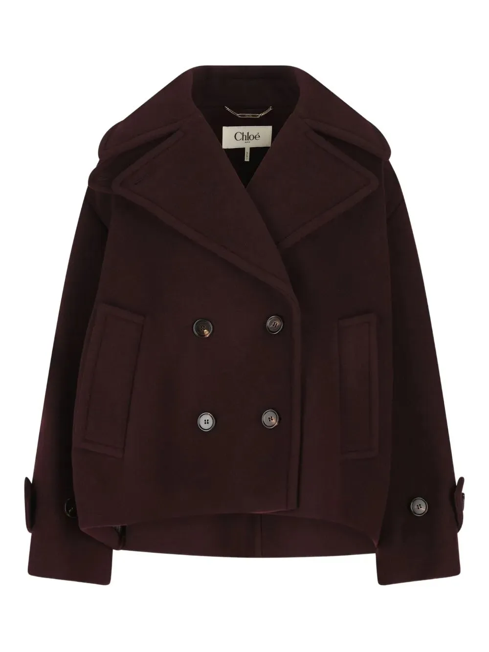 CHLOÉ SHORT DOUBLE-BREASTED WOOL COAT IN BORDEAUX sold by Lord & Taylor