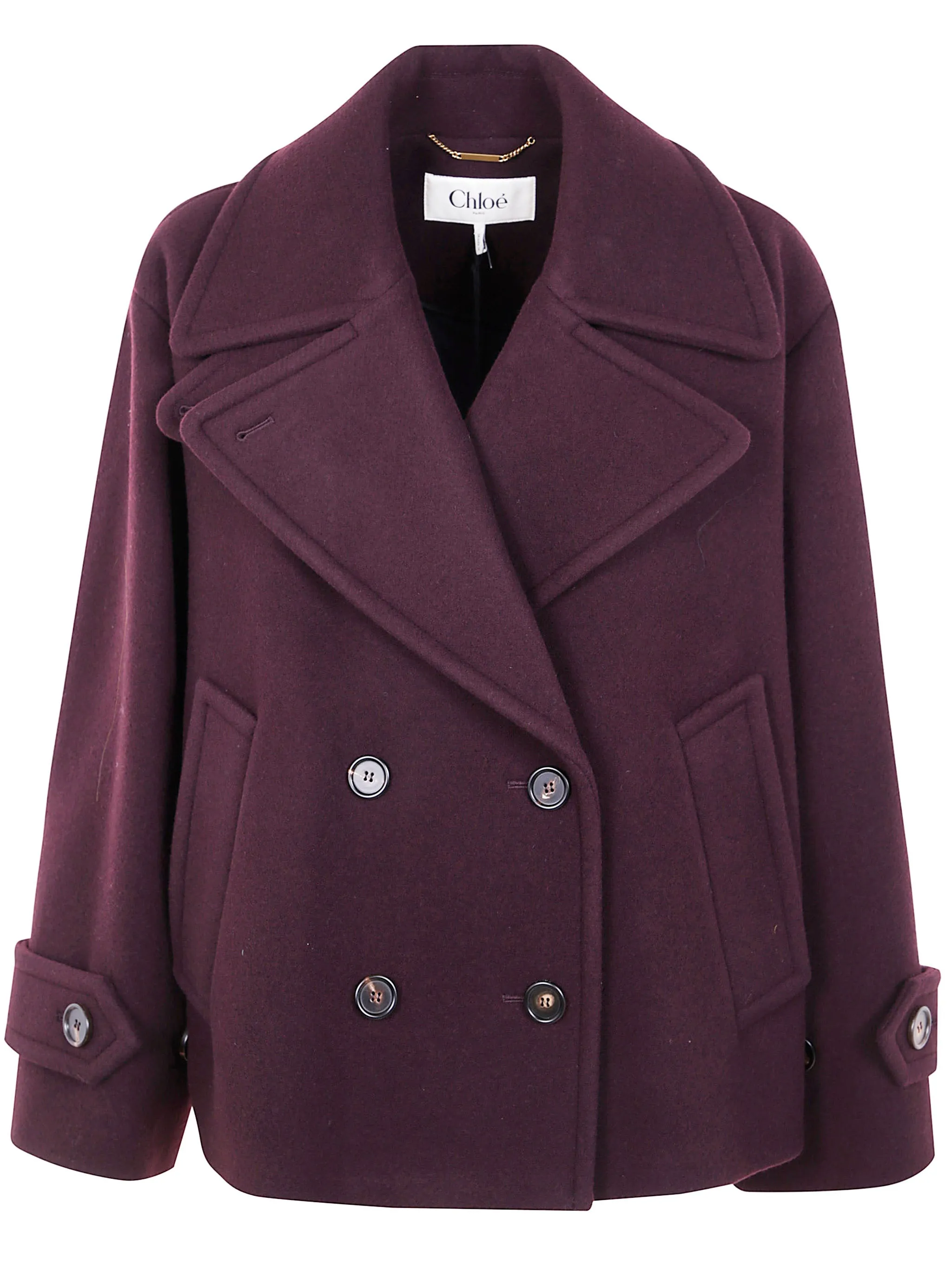 CHLOÉ SHORT DOUBLE-BREASTED WOOL COAT IN BORDEAUX sold by Lord & Taylor product image thumbnail 5
