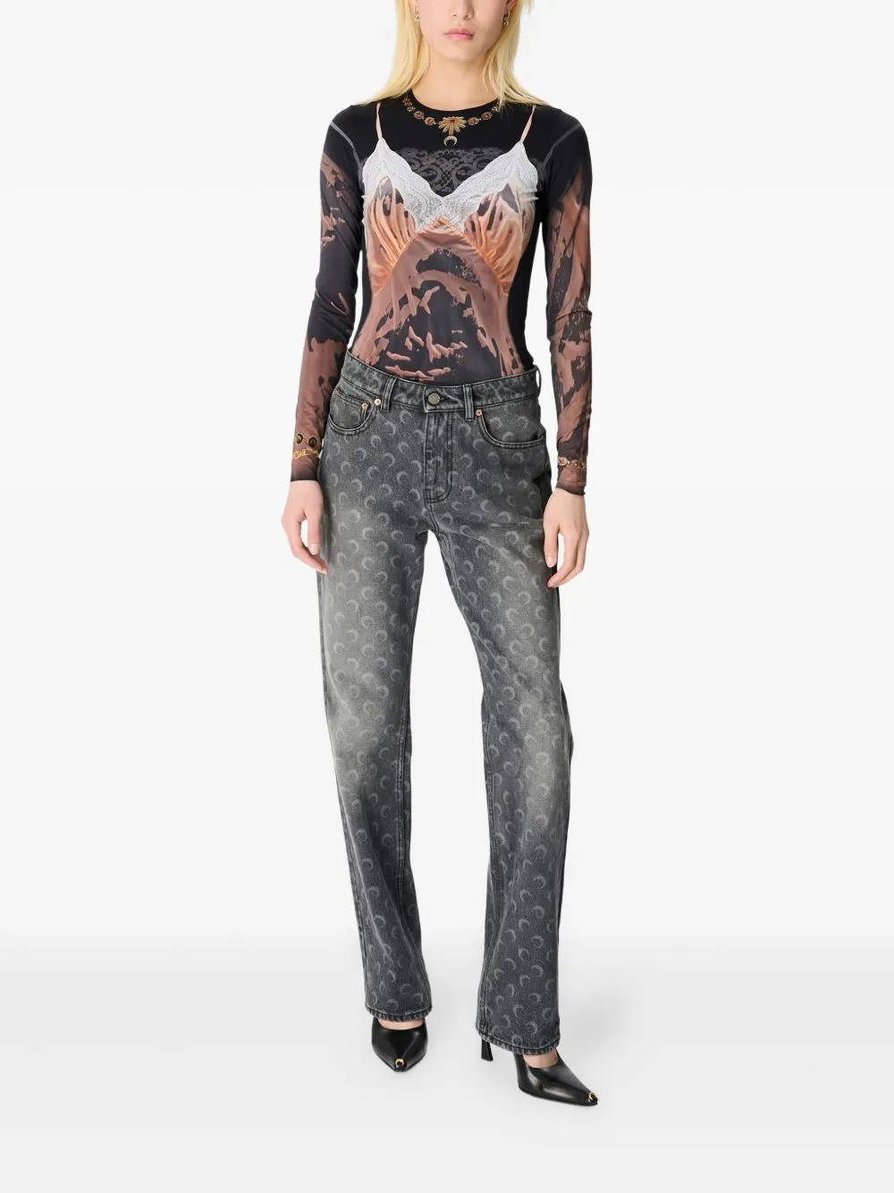 MARINE SERRE MOON LASER GREY WASH STRAIGHT DENIM JEANS sold by Lord & Taylor product image thumbnail 3